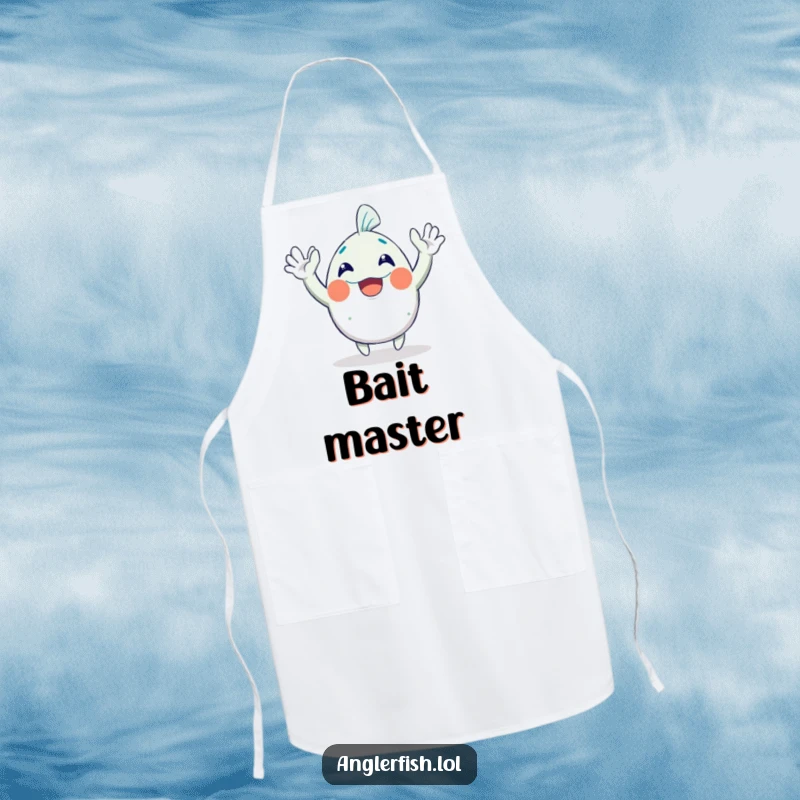 Funny Anglerfish Apron: A happy anglerfish character enthusiastically waving both hands, making kitchen duties a fun spectacle.