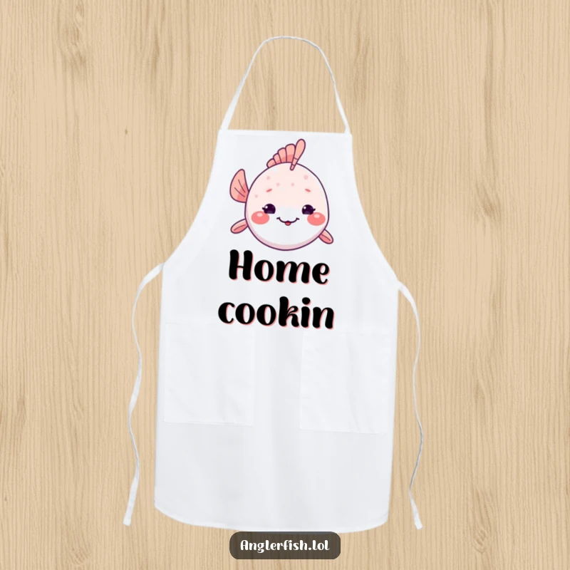 Funny Kawaii Anglerfish Apron: Durable apron featuring a cute anglerfish peeking from its home and sharing a shy smile.