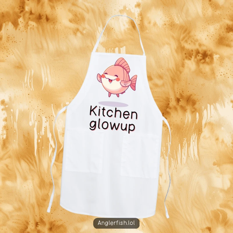 Funny Kawaii Anglerfish Apron: A cute anglerfish doing a silly dance under a soft glow, adding charm and humor to kitchen tasks.