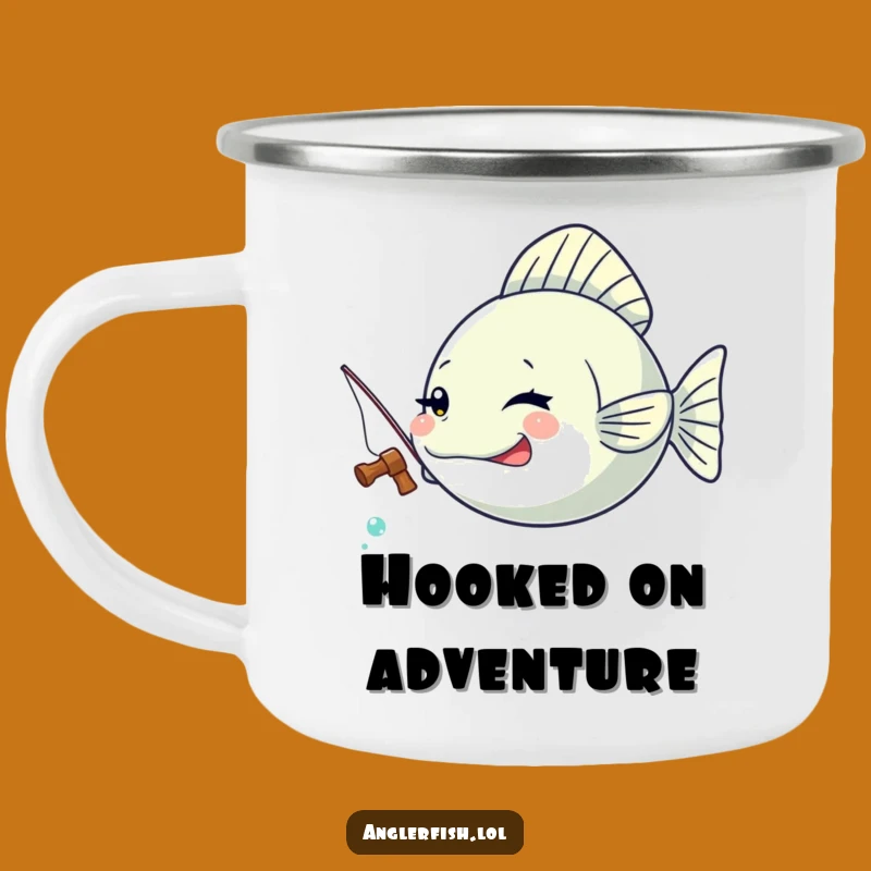 Funny Kawaii Anglerfish Winking Camping Mug, Outdoorsy Fisherman Humor Gift