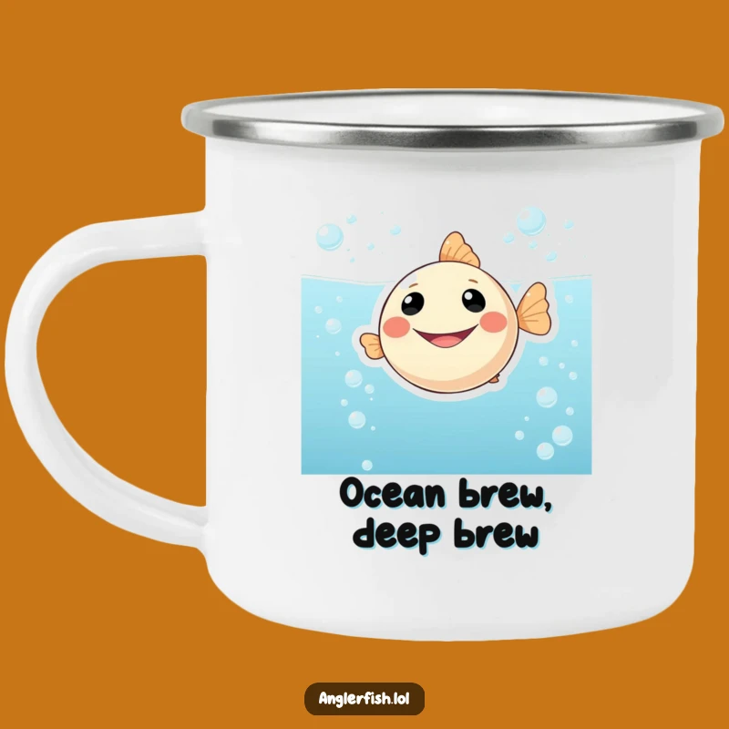Funny Smiling Anglerfish Camping Mug: Sip Your Adventure with this Cheerful, Outdoor Buddy