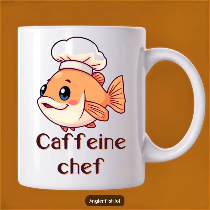 Funny Kawaii Anglerfish Chef Mug, Glowing Hat Humor, Perfect Gift