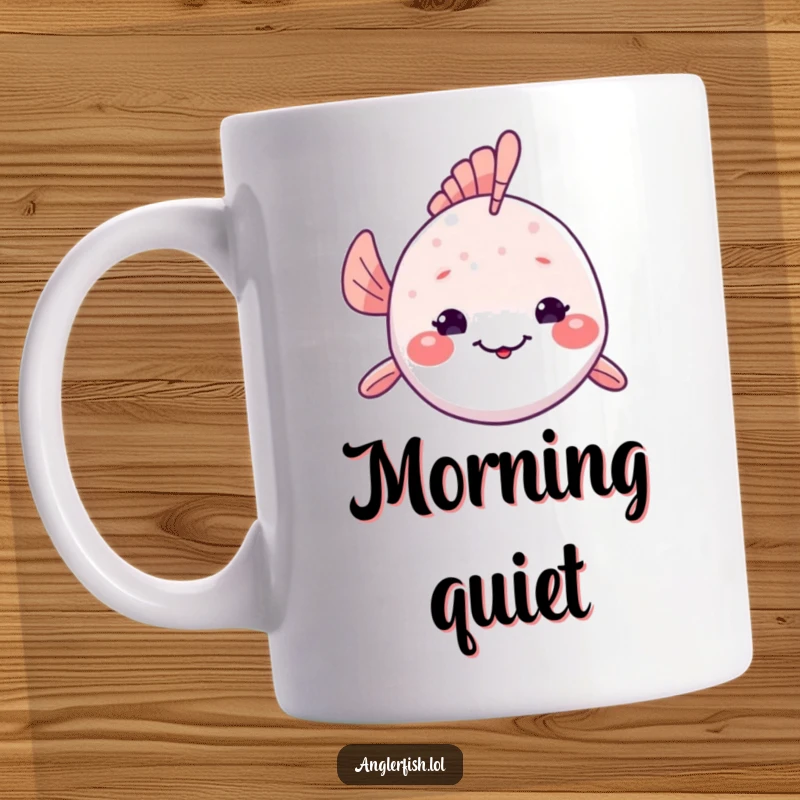 Funny Kawaii Anglerfish Mug: Cute deep-sea creature peeking from its home, offering a shy, sweet smile to the viewer.