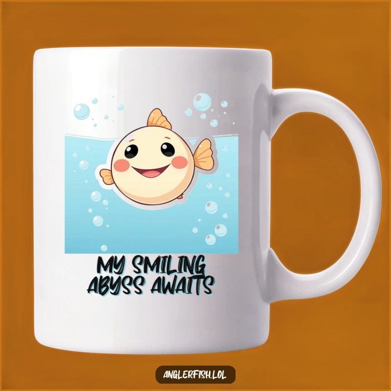 Funny Smiling Anglerfish Mug: Adorable Cartoon Fish for a Cheerful Gift