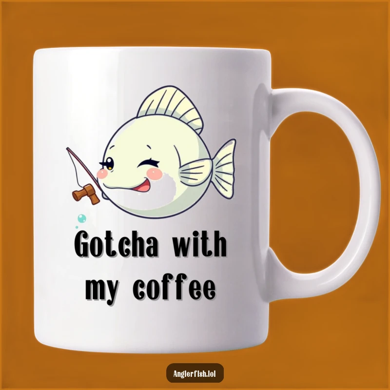 Funny Kawaii Anglerfish Winking Mug, Cheeky Fisherman Humor Gift