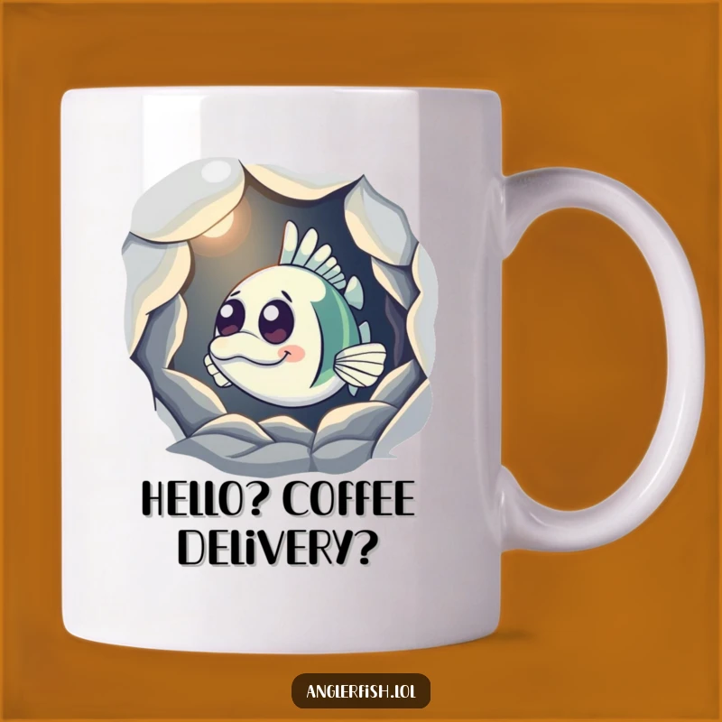 Funny Curious Anglerfish Mug: Peeking Light Cave Design for Mystery Lovers