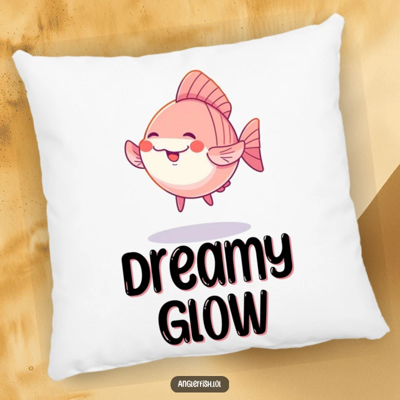 Funny Kawaii Anglerfish Pillow: A cute anglerfish performing a silly dance under a soft glow, offering plush comfort and cute humor.