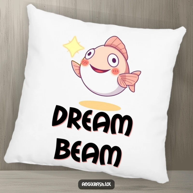 Funny anglerfish pillow featuring a smiling creature offering its light, providing a warm and comforting presence, an ideal funny gift.
