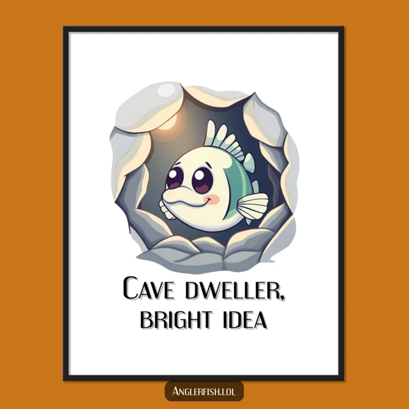 Funny Anglerfish Cave Digital Art: Curious Light Print for Mysterious Decor