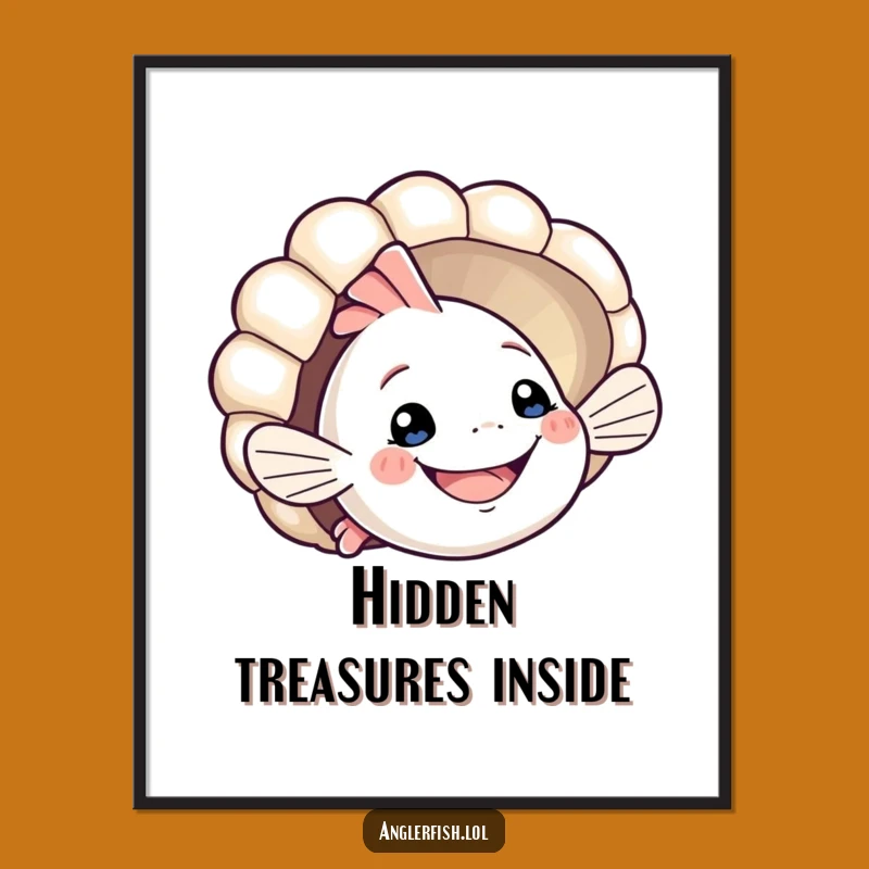 Funny Anglerfish Digital Art: Playful Seashell Peek – Instant Funny Gift Download