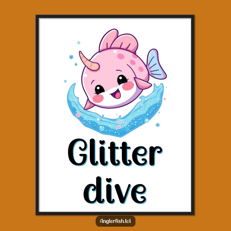 Funny Anglerfish Glitter Dive Digital Art Print: Dazzling Wall Decor for a Sparkly Funny Gift!