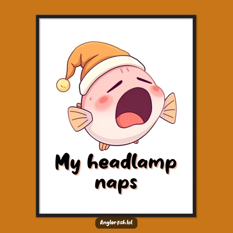Funny Anglerfish Nightcap Digital Art: Cute Yawning Character Print for Laughs