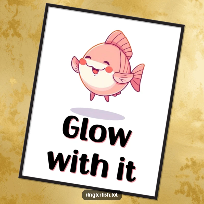 Funny Kawaii Anglerfish Digital Art Print: An adorable anglerfish performing a silly dance under a soft glow, ideal for enchanting decor.