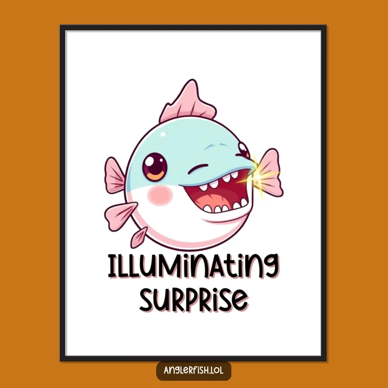 Funny Kawaii Anglerfish Digital Print: Bright Gasp Shock, Instant Funny Gift