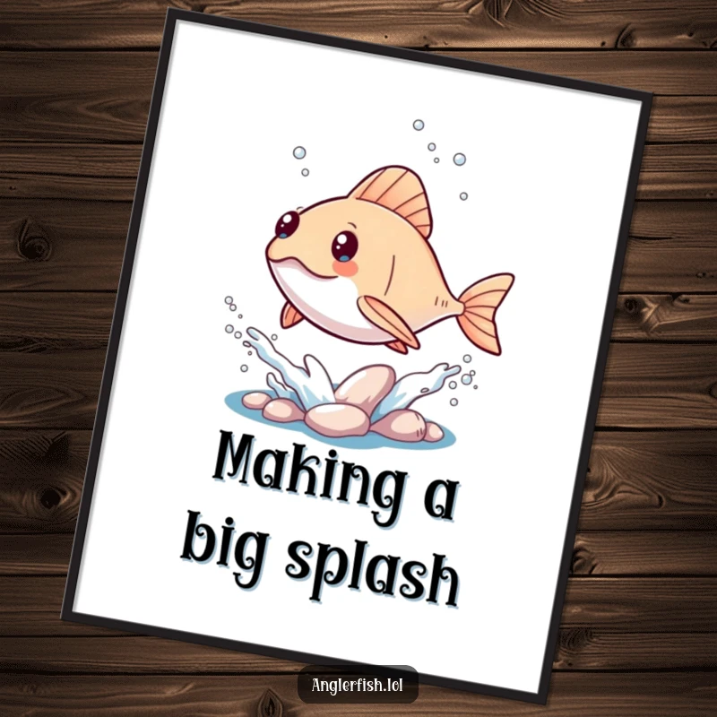 Funny Kawaii Anglerfish Digital Art: A cute, kawaii artwork of an anglerfish leaping from the water, creating a dynamic splash.