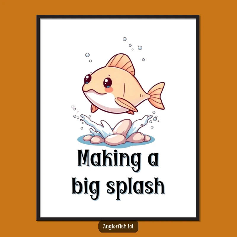 Funny Kawaii Anglerfish Splash Digital Art: Cute Ocean Decor Gift