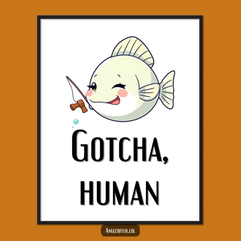 Funny Kawaii Anglerfish Winking Digital Art, Playful Fisherman Decor Gift
