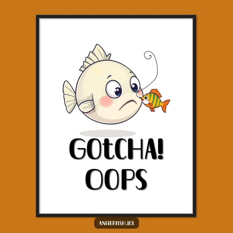 Funny Anglerfish Nibbled Lure Digital Art Print: Surprised Deep Sea Decor - Instant Funny Gift