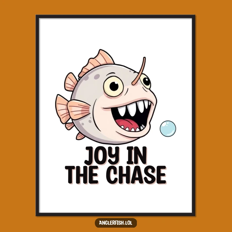 Funny Anglerfish Digital Art: Joyful Bubble Chase, Whimsical Decor