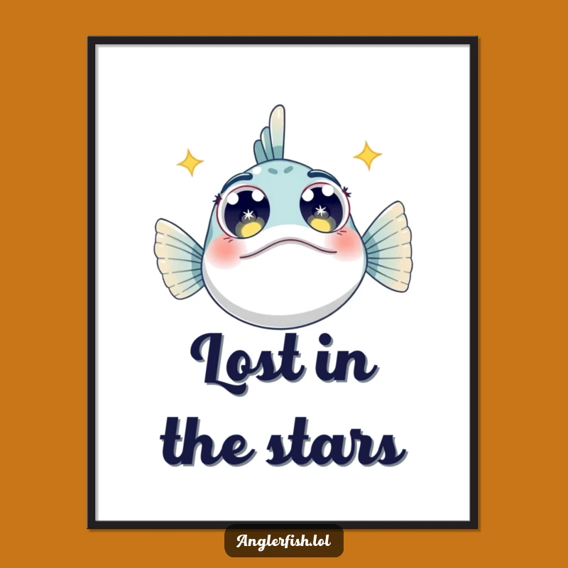 Funny Starry Anglerfish Digital Art: Wide-Eyed Wonder Decor Gift