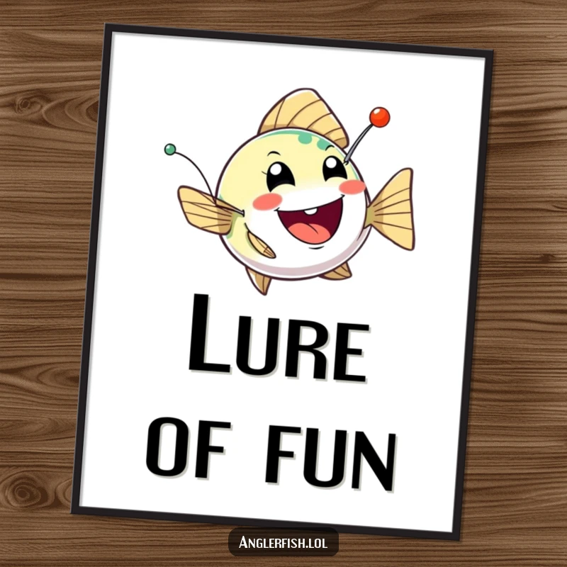 Funny anglerfish digital art print featuring a bobbing creature with a twinkling, mischievous lure, perfect for instant playful decor.