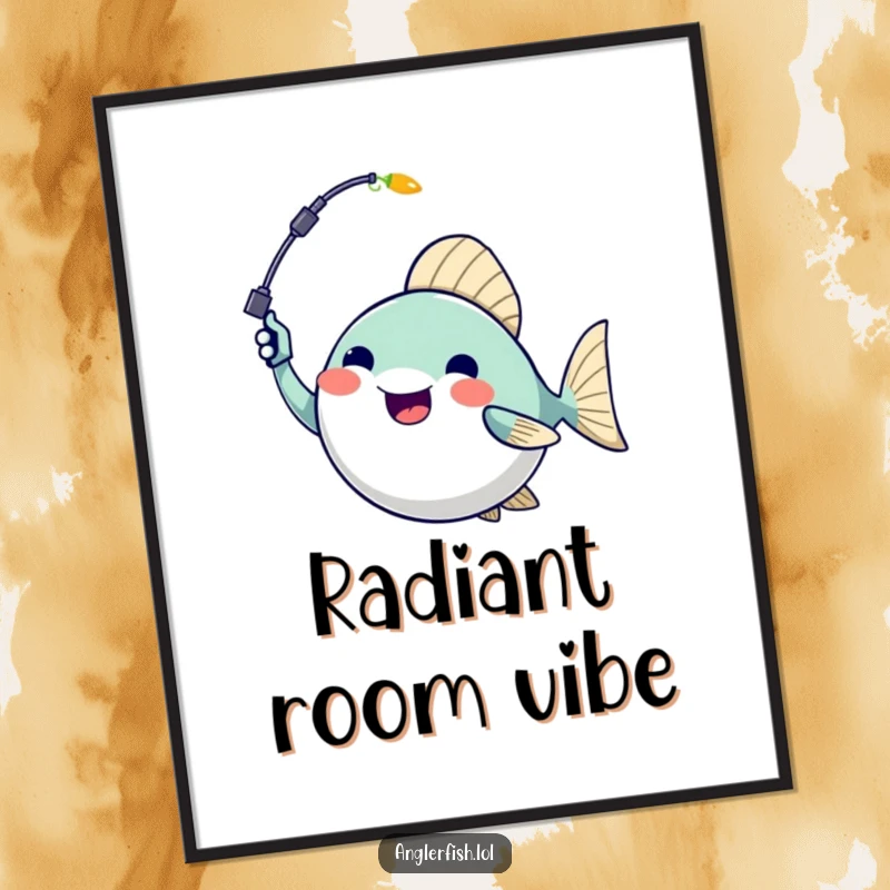 Funny anglerfish digital art print of a happy anglerfish waving its glowing lure, perfect for instant decor.