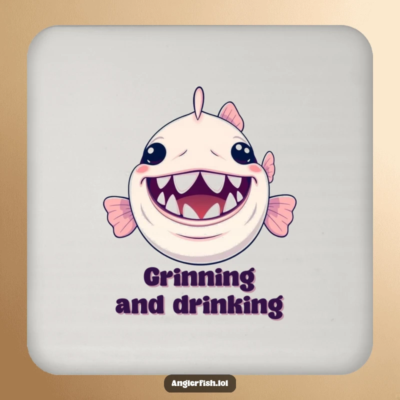 Funny Anglerfish Coaster: A coaster featuring a beaming anglerfish with a huge smile and its tiny, shiny teeth.