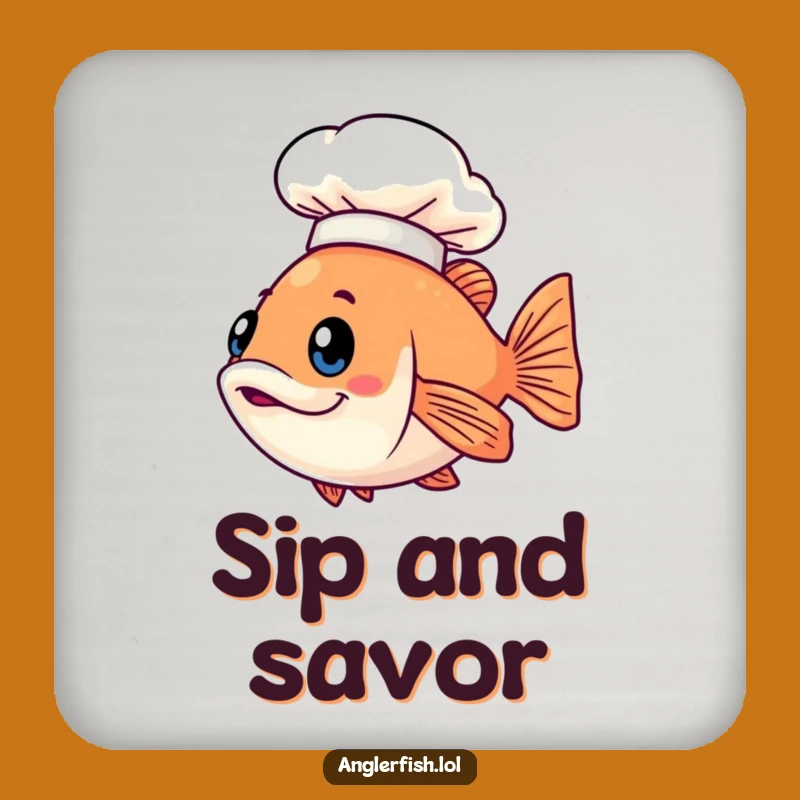 Funny Kawaii Anglerfish Chef Coaster, Gourmet Protection, Humorous Gift