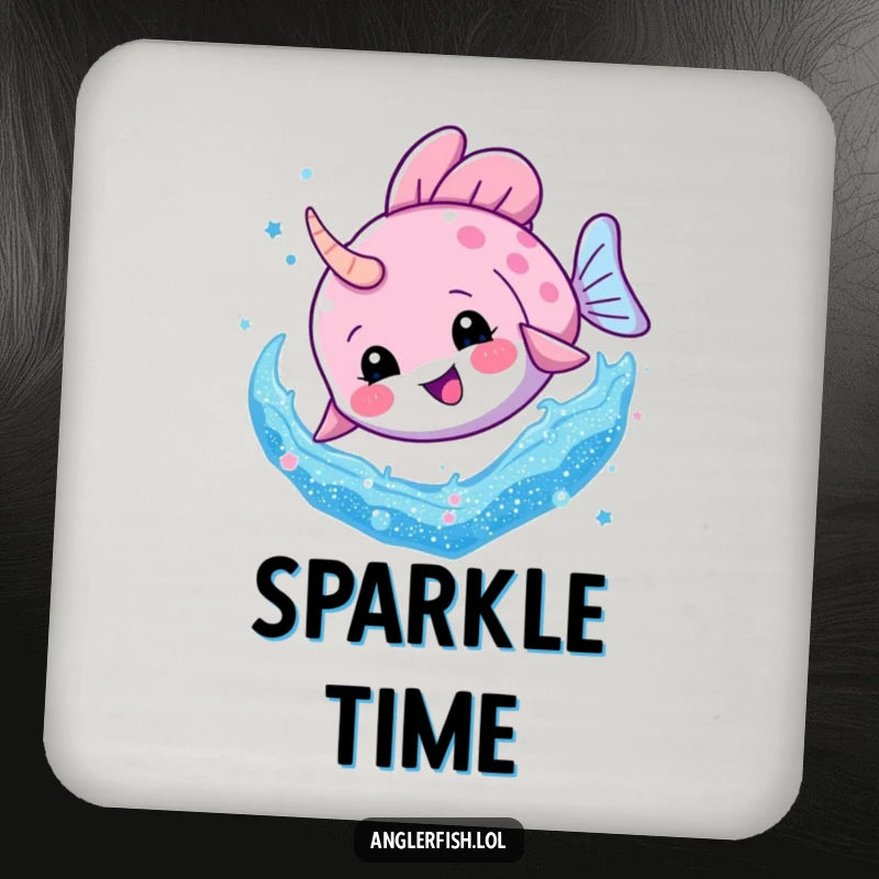 Funny Anglerfish Glitter Dive Drink Coaster: An anglerfish diving into glitter, brilliantly protecting surfaces with a wow factor.