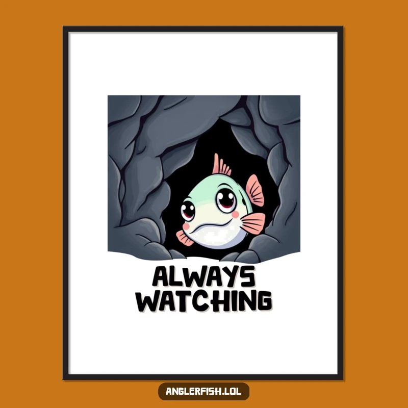 Funny Anglerfish Cave Peek Poster: Mysterious Deep Sea Creature Wall Art - Perfect Funny Gift