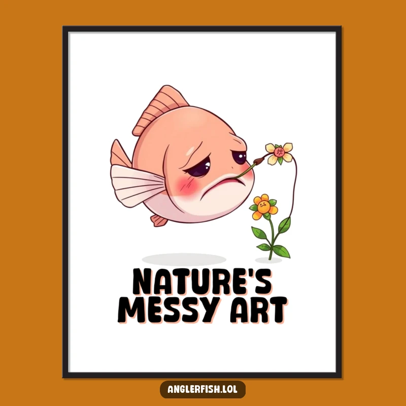 Funny Confused Anglerfish Poster: Whimsical Deep Sea Art for Humorous Decor