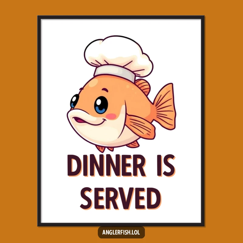 Funny Kawaii Anglerfish Chef Poster, Gourmet Art, Humorous Gift