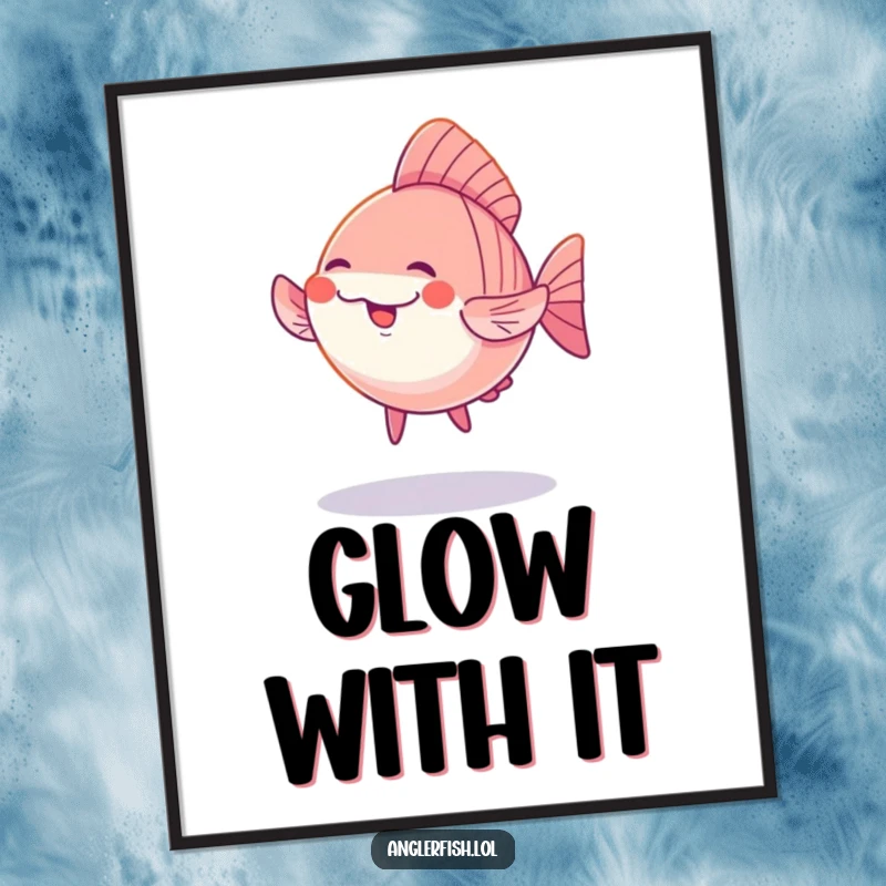 Funny Kawaii Anglerfish Poster: An adorable anglerfish doing a silly dance under a soft glow, creating a whimsical and humorous display.