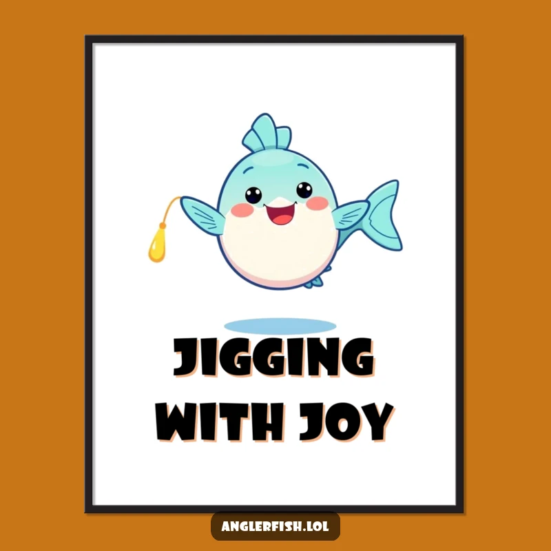 Funny Kawaii Anglerfish Poster: Happy Dance, Glowing Lure, Joyful Funny Art