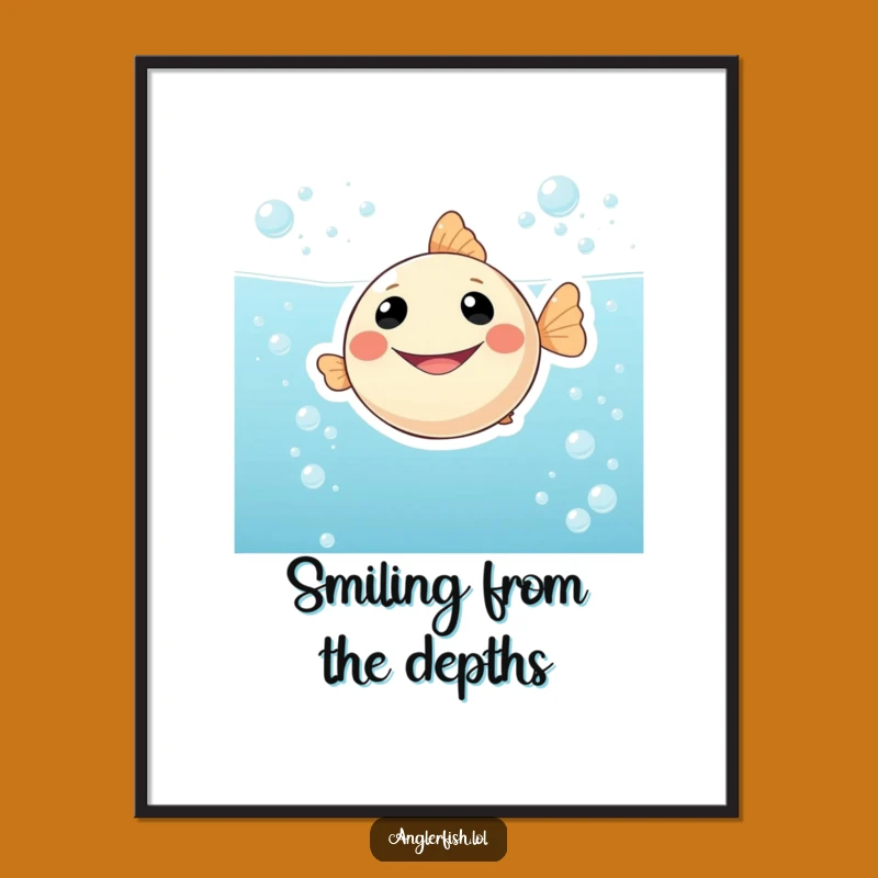 Funny Smiling Anglerfish Poster: Adorable Wall Art for a Cheerful, Bubbly Atmosphere