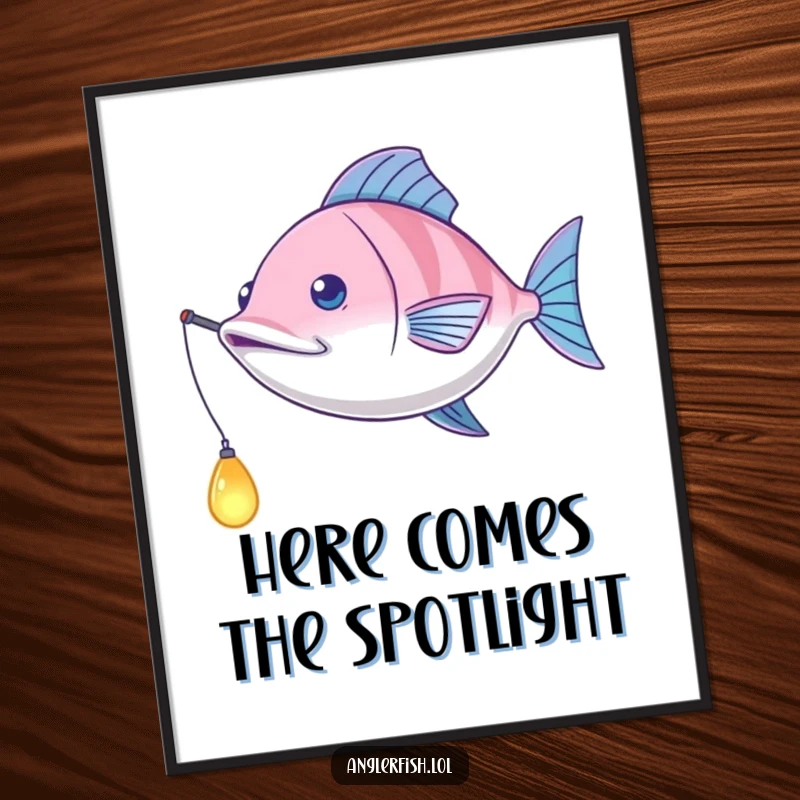 Funny Anglerfish Poster: An artistic depiction of a playful anglerfish swinging its glowing lure like a mesmerizing pendulum.