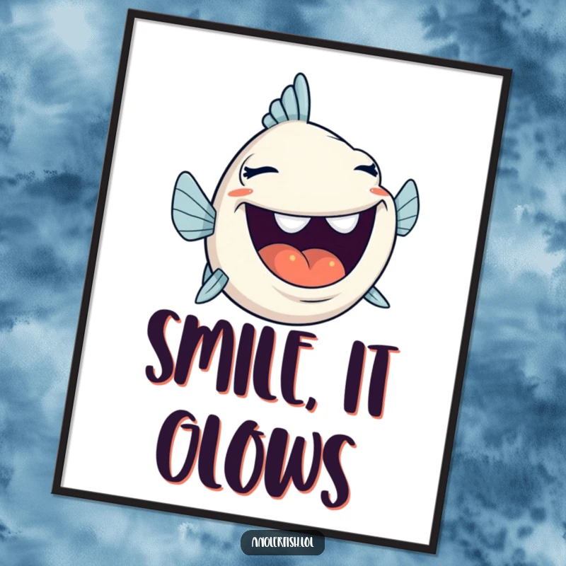 Funny anglerfish with its mouth wide open in laughter, as a decorative poster, ideal for cheerful art.
