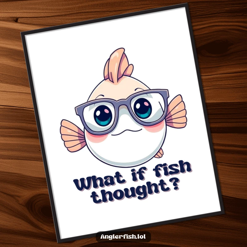 Funny anglerfish sporting oversized glasses, appearing very thoughtful, as a decorative poster, ideal for wall art.