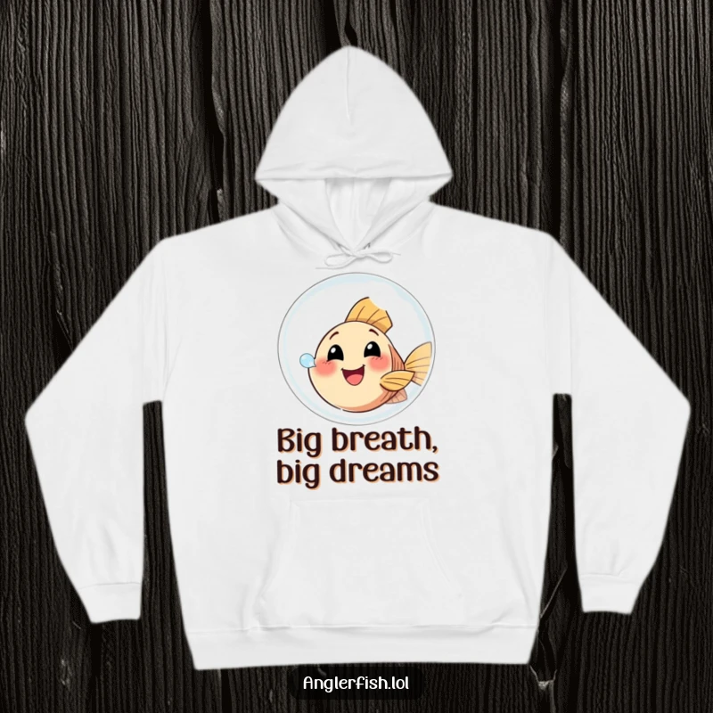 Funny Anglerfish Hoodie featuring a happy anglerfish blowing a giant bubble, perfect for cozy comfort and radiating pure joy.