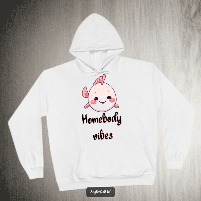 Funny Kawaii Anglerfish Hoodie: Soft, warm hoodie featuring a cute anglerfish peeking from its home with a shy, sweet smile.