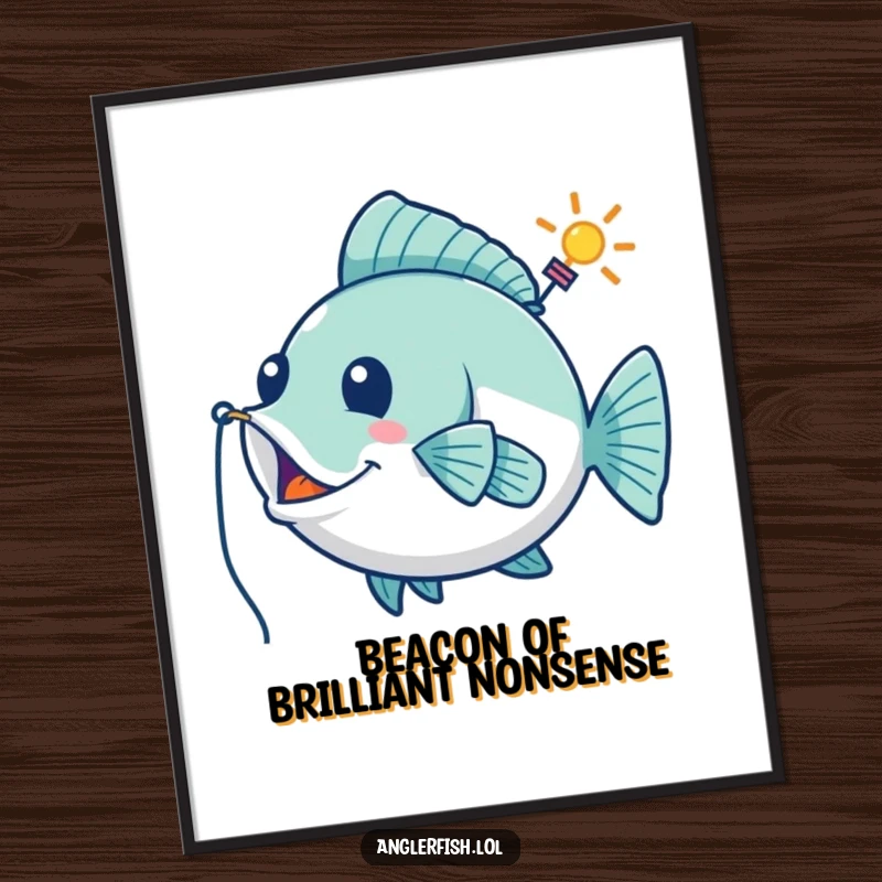Funny Free Printable Wall Art of a playful anglerfish using its lure as a whimsical, glowing guiding beacon.
