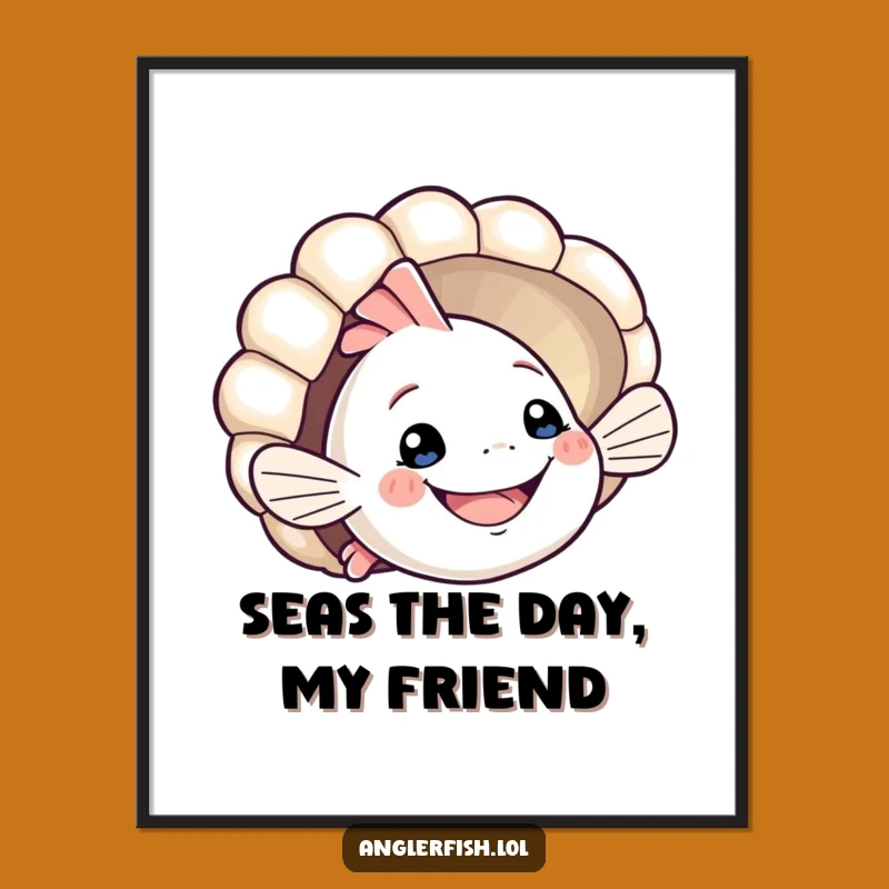 Free Printable Wall Art: Playful Anglerfish Shell Peek Humor Downloadable Decor