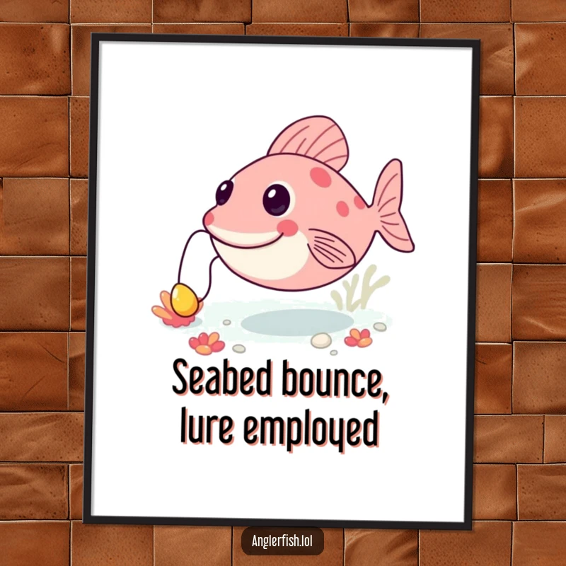 Funny Free Printable Anglerfish Wall Art: A happy anglerfish happily bounces along the seabed, its lure bobbing with infectious glee.