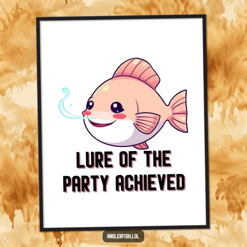 Funny Free Printable Wall Art: Kawaii anglerfish happily shining its bioluminescent lure, bringing quirky charm to any room.