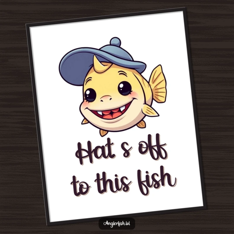 Funny Free Printable Anglerfish Wall Art: An anglerfish with a silly grin sports a ridiculously large, goofy hat, adding humor to your decor.