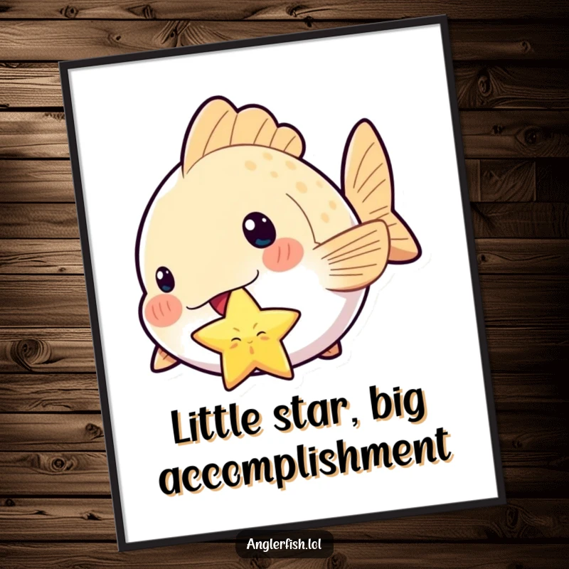 Funny Free Printable Kawaii Anglerfish Wall Art: A proud, kawaii anglerfish clutches a twinkling star, adding cute charm to any wall.