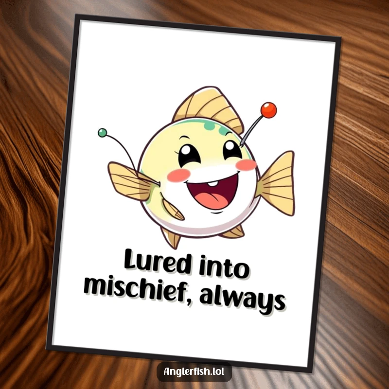 Funny Free Printable Wall Art: Cheerful anglerfish bobbing, its lure twinkling with mischief.