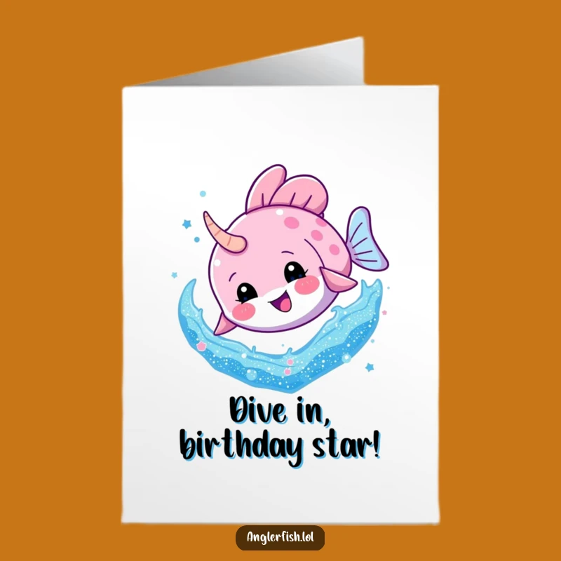 Free Printable Birthday Card: Glitter Dive Anglerfish - Funny Downloadable Celebration!