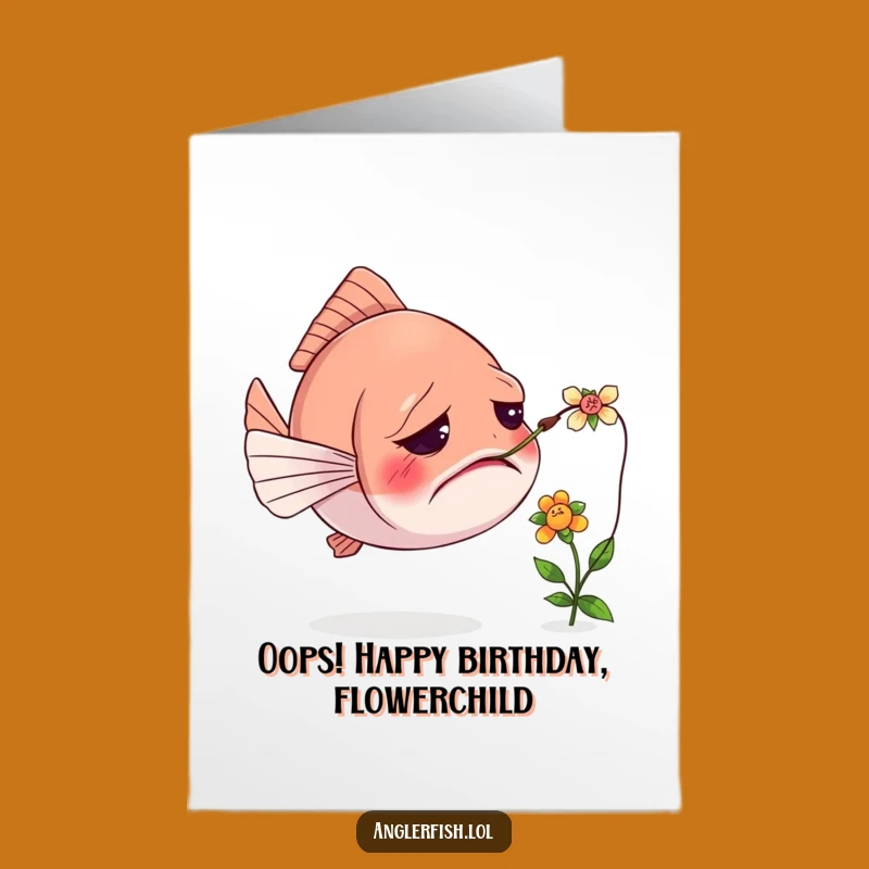 Free Printable Anglerfish Birthday Card: Funny Confused Flower Lure Downloadable Gift