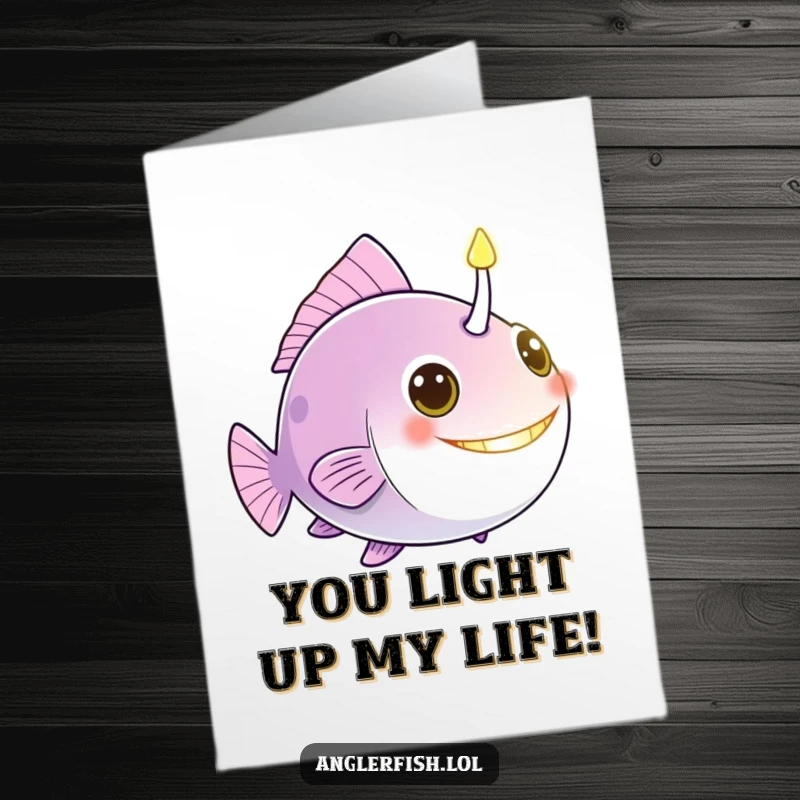 Funny Free Printable Birthday Card: Anglerfish with glowing lure, a friendly beacon wishing Happy Birthday.